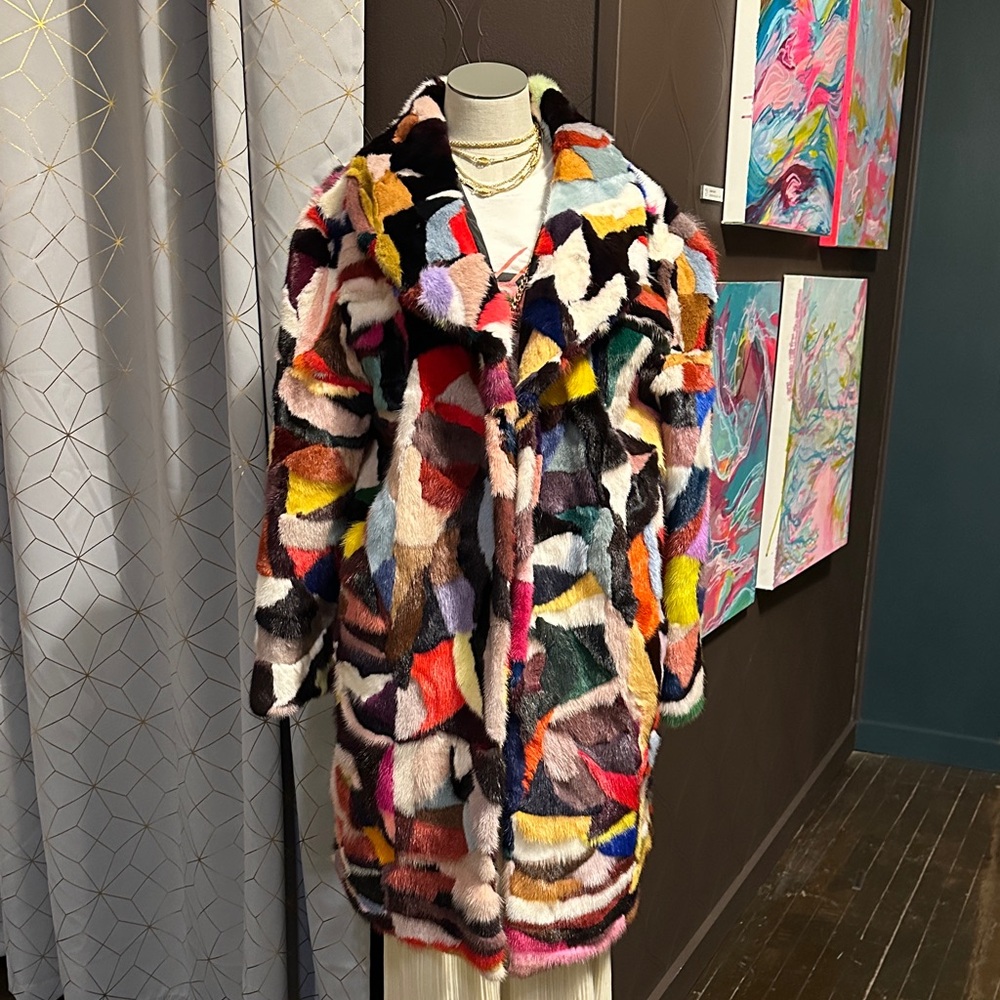 Colorful Patchwork Faux Fur Coat